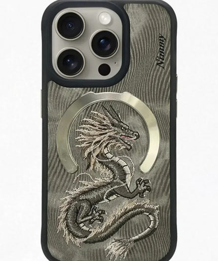 Nimmy Design Dreamy Animal Series Magnetic Safe Case for Apple iPhone 16 Pro Max 3D Embroidery Anti-Slip Scratch Resistant Protective Cover ( Golden Dragon)
