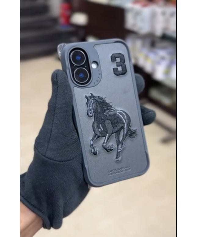 Oppo A59 5G Case, Boris Series of Horse Embroidery Designed Shockproof Protective Phone Case for Oppo A59 5G - Black/Grey