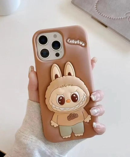 Labubu Cute Cartoon Rabbit Holder Silicone Cover for iPhone 14