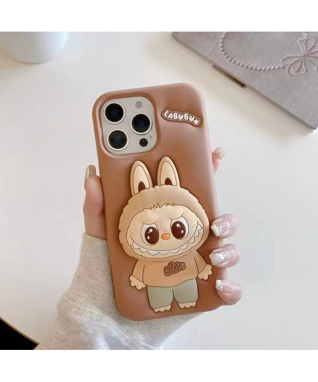 Labubu Cute Cartoon Rabbit Holder Silicone Cover for iPhone 11 Pro