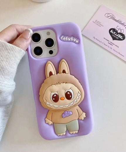 Labubu Cute Cartoon Rabbit Holder Silicone Cover for iPhone 12 Pro
