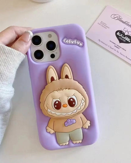 Labubu Cute Cartoon Rabbit Holder Silicone Cover for iPhone 14