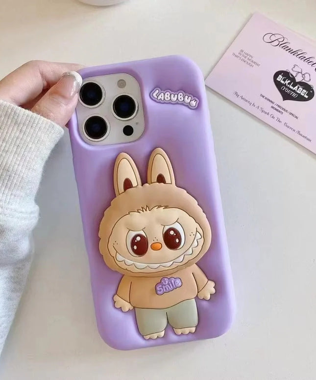 Labubu Cute Cartoon Rabbit Holder Silicone Cover for iPhone 11 Pro