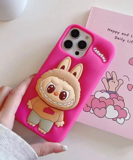 Labubu Cute Cartoon Rabbit Holder Silicone Cover for iPhone 11