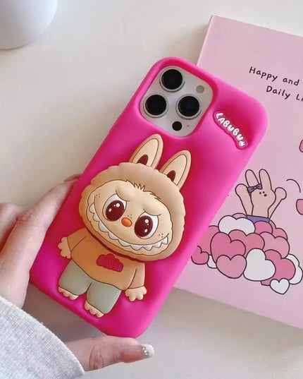 Labubu Cute Cartoon Rabbit Holder Silicone Cover for iPhone 14