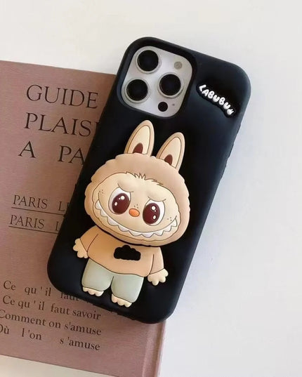 Labubu Cute Cartoon Rabbit Holder Silicone Cover for iPhone 14