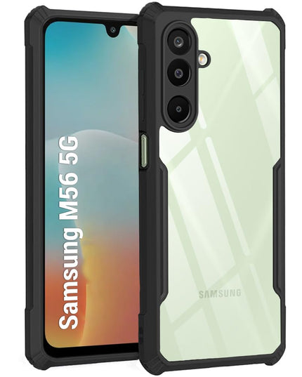 Shockproof Crystal Clear Back Cover Case for Samsung Galaxy M56 5G | 360 Degree Protection | Protective Design | Transparent Back Cover Case for Samsung M56 5G (PC & TPU, Black Bumper)