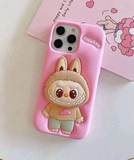 Labubu Cute Cartoon Rabbit Holder Silicone Cover for iPhone 14