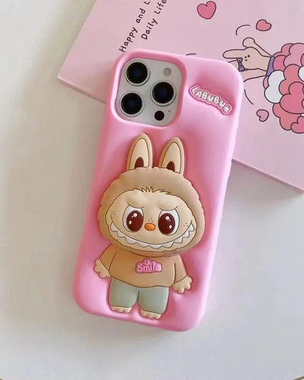 Labubu Cute Cartoon Rabbit Holder Silicone Cover for iPhone 14