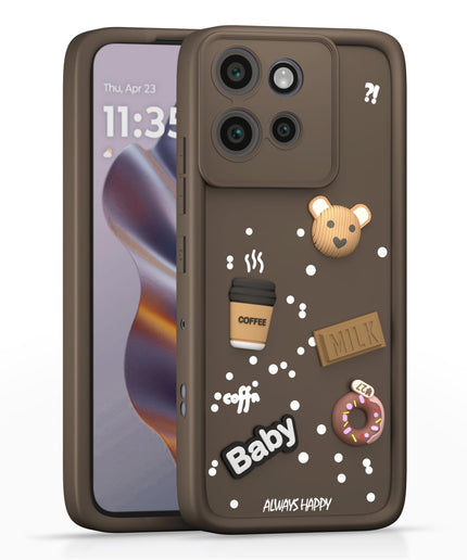 Bumper Case for Oppo F25 | Cute Fun Cartoon 3D Bear Silicone Full Body Protection Back Cover (Brown)