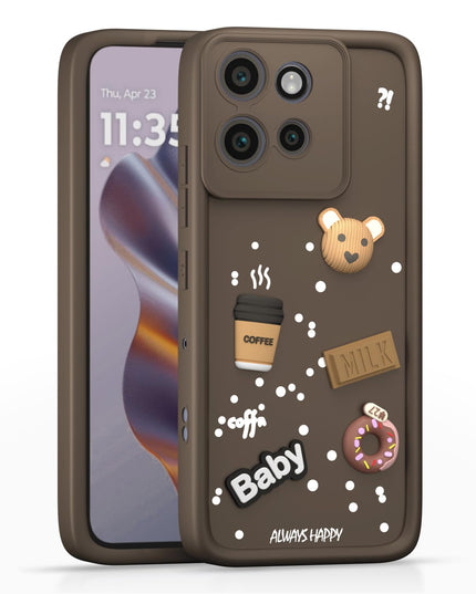 Bumper Case for Oppo F25 | Cute Fun Cartoon 3D Bear Silicone Full Body Protection Back Cover (Brown)