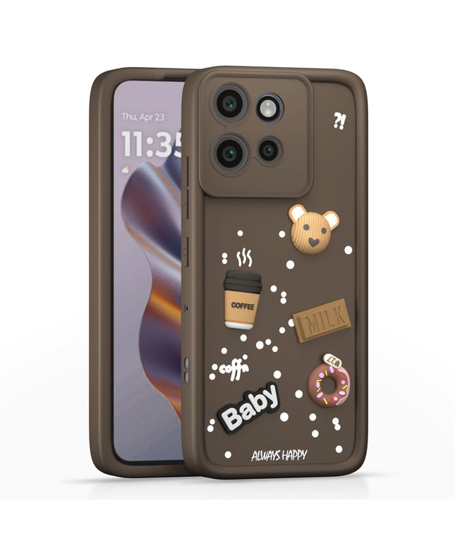 Bumper Case for Oppo F25 | Cute Fun Cartoon 3D Bear Silicone Full Body Protection Back Cover (Brown)