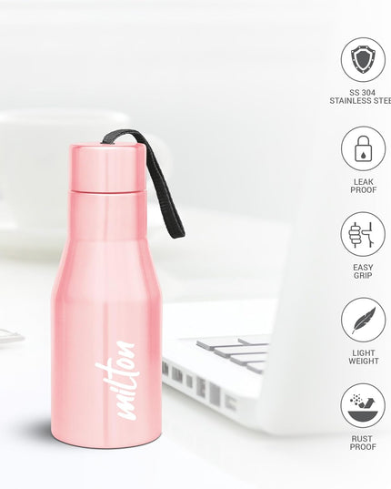 MILTON Super 500 Stainless Steel Water Bottle, 475 ml water bottles, Single walled, Leak-Proof, Rust-free Steel Bottle, Easy Grip, Easy to Carry, Travel Bottle,