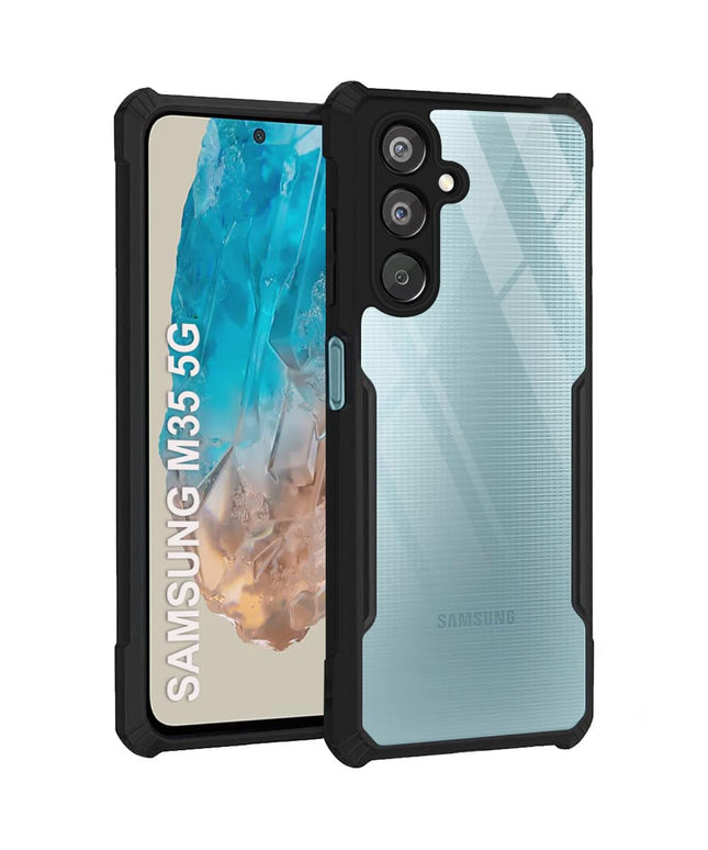 Shockproof Crystal Clear Back Cover Case for Samsung Galaxy M35 5G | 360 Degree Protection | Protective Design | Transparent Back Cover Case for Samsung M35 5G (PC & TPU, Black Bumper)