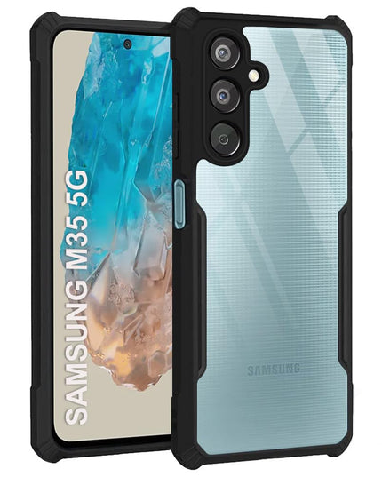 Shockproof Crystal Clear Back Cover Case for Samsung Galaxy M56 5G | 360 Degree Protection | Protective Design | Transparent Back Cover Case for Samsung M56 5G (PC & TPU, Black Bumper)