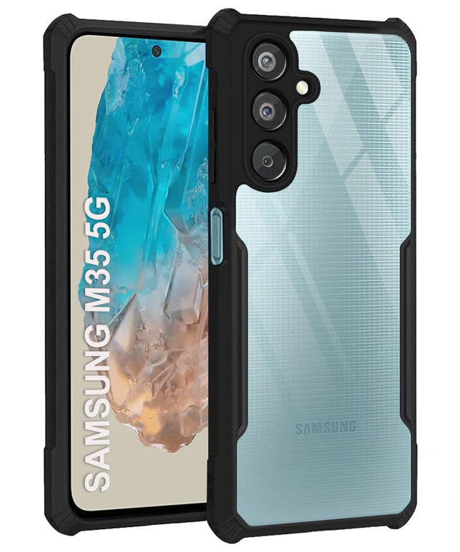 Shockproof Crystal Clear Back Cover Case for Samsung Galaxy M56 5G | 360 Degree Protection | Protective Design | Transparent Back Cover Case for Samsung M56 5G (PC & TPU, Black Bumper)