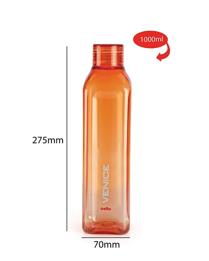 CELLO Venice Plastic Water Bottle | Unbreakable and Hygienic | Perfect for staying hydrated at the school,college, work, gym and outdoor adventures Water Bottle | 1 Litre | Set of 5, Assorted