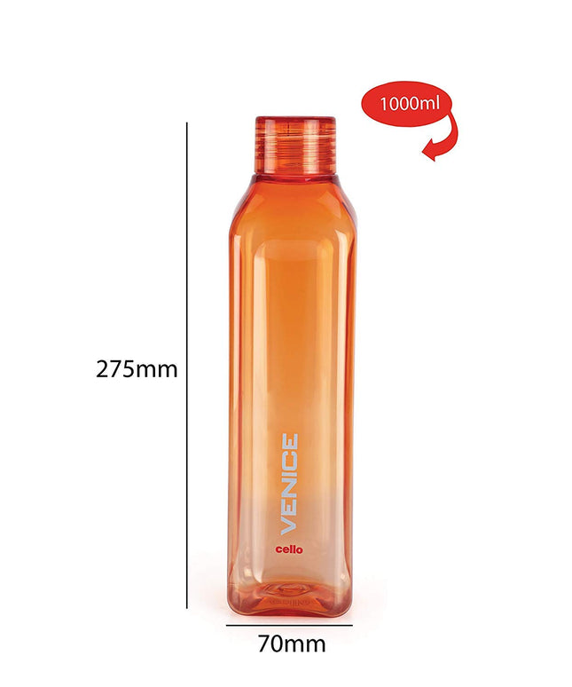 CELLO Venice Plastic Water Bottle | Unbreakable and Hygienic | Perfect for staying hydrated at the school,college, work, gym and outdoor adventures Water Bottle | 1 Litre | Set of 5, Assorted