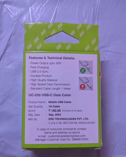 ERD USB-C Data Cable. Great Data Cable for fast charging in laptop and smartphone