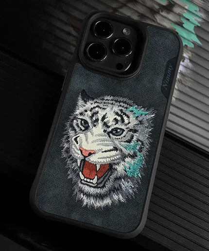 Nimmy 3D Embroided Leather Tiger Back Case for iPhone