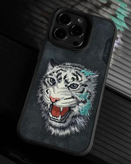 Nimmy 3D Embroided Leather Tiger Back Case for iPhone