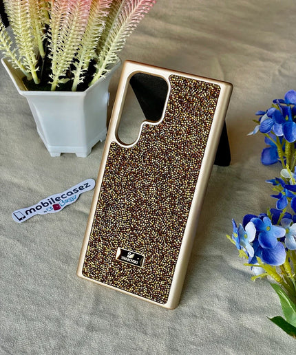 Swarovski Crystal Stone Premium Luxury Case Cover for Samsung (Samsung S24 ultra, Golden)