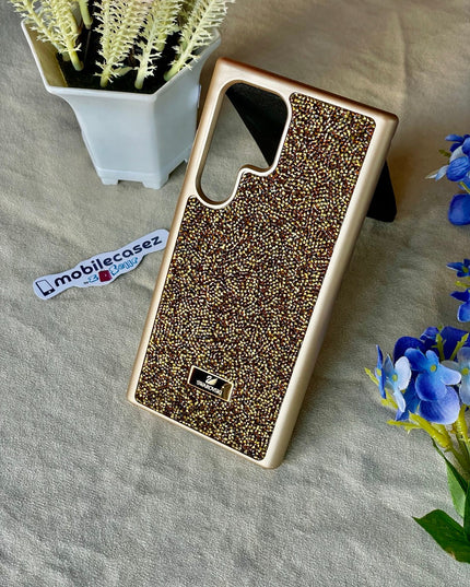 Swarovski Crystal Stone Premium Luxury Case Cover for Samsung (Samsung S24 ultra, Golden)
