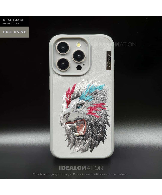 iPhone 3D EMBROIDERED LEATHER LION CASE- Grey