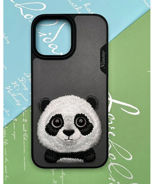 TREEMODA NIMMY Panda 3D Embroidery Leather Back Case Cover for iPhone .