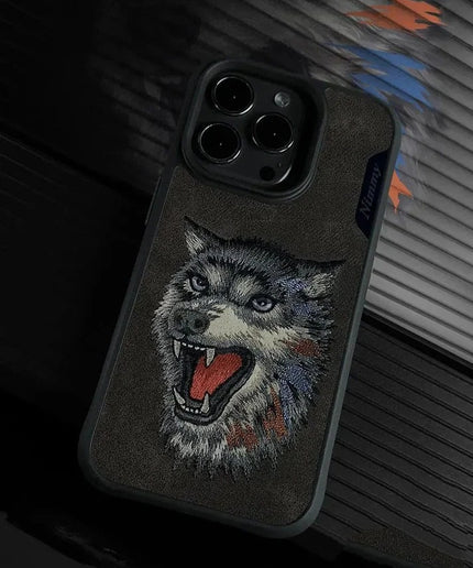 Nimmy 3D Embroided Leather Wolf Back Case for iPhone
